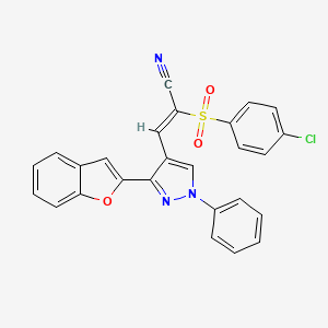 molecular formula C26H16ClN3O3S B11585580 (2Z)-3-[3-(1-benzofuran-2-yl)-1-phenyl-1H-pyrazol-4-yl]-2-[(4-chlorophenyl)sulfonyl]prop-2-enenitrile 