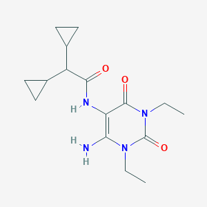 molecular formula C16H24N4O3 B115877 Cyclopropaneacetamide,  N-(6-amino-1,3-diethyl-1,2,3,4-tetrahydro-2,4-dioxo-5-pyrimidinyl)--alpha--c CAS No. 142458-94-4