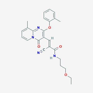 molecular formula C25H26N4O4 B11588622 (2E)-2-cyano-N-(3-ethoxypropyl)-3-[9-methyl-2-(2-methylphenoxy)-4-oxo-4H-pyrido[1,2-a]pyrimidin-3-yl]prop-2-enamide 