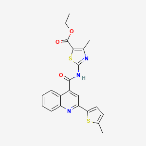 molecular formula C22H19N3O3S2 B11588806 Ethyl 4-methyl-2-({[2-(5-methylthiophen-2-yl)quinolin-4-yl]carbonyl}amino)-1,3-thiazole-5-carboxylate 