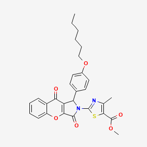 molecular formula C29H28N2O6S B11588939 methyl 2-{1-[4-(hexyloxy)phenyl]-3,9-dioxo-3,9-dihydrochromeno[2,3-c]pyrrol-2(1H)-yl}-4-methyl-1,3-thiazole-5-carboxylate 