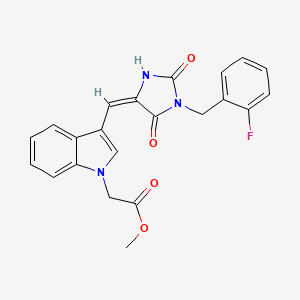 molecular formula C22H18FN3O4 B11588997 methyl (3-{(E)-[1-(2-fluorobenzyl)-2,5-dioxoimidazolidin-4-ylidene]methyl}-1H-indol-1-yl)acetate 