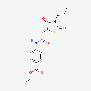 molecular formula C17H20N2O5S B11589229 Ethyl 4-{[(2,4-dioxo-3-propyl-1,3-thiazolidin-5-yl)acetyl]amino}benzoate 