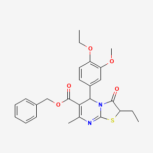 molecular formula C26H28N2O5S B11589387 benzyl 5-(4-ethoxy-3-methoxyphenyl)-2-ethyl-7-methyl-3-oxo-2,3-dihydro-5H-[1,3]thiazolo[3,2-a]pyrimidine-6-carboxylate 