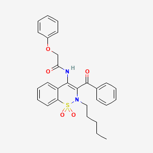 molecular formula C28H28N2O5S B11589634 N-(3-benzoyl-1,1-dioxido-2-pentyl-2H-1,2-benzothiazin-4-yl)-2-phenoxyacetamide 