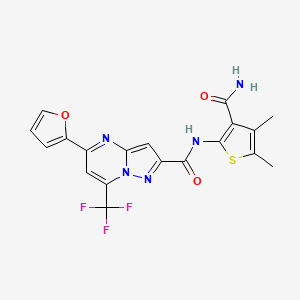molecular formula C19H14F3N5O3S B11589743 N-(3-carbamoyl-4,5-dimethylthiophen-2-yl)-5-(furan-2-yl)-7-(trifluoromethyl)pyrazolo[1,5-a]pyrimidine-2-carboxamide 