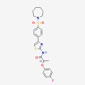 molecular formula C24H26FN3O4S2 B11589877 N-{4-[4-(azepan-1-ylsulfonyl)phenyl]-1,3-thiazol-2-yl}-2-(4-fluorophenoxy)propanamide 