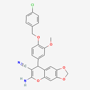 molecular formula C25H19ClN2O5 B11590126 6-amino-8-{4-[(4-chlorobenzyl)oxy]-3-methoxyphenyl}-8H-[1,3]dioxolo[4,5-g]chromene-7-carbonitrile 