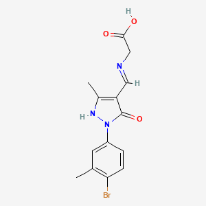 molecular formula C14H14BrN3O3 B11590375 N-{(Z)-[1-(4-bromo-3-methylphenyl)-3-methyl-5-oxo-1,5-dihydro-4H-pyrazol-4-ylidene]methyl}glycine 