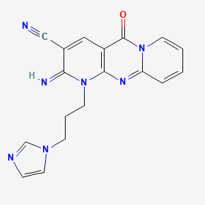 molecular formula C18H15N7O B11591028 7-(3-imidazol-1-ylpropyl)-6-imino-2-oxo-1,7,9-triazatricyclo[8.4.0.03,8]tetradeca-3(8),4,9,11,13-pentaene-5-carbonitrile 