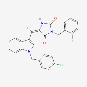 molecular formula C26H19ClFN3O2 B11591043 (5E)-5-{[1-(4-chlorobenzyl)-1H-indol-3-yl]methylidene}-3-(2-fluorobenzyl)imidazolidine-2,4-dione 