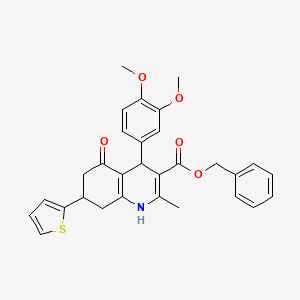 molecular formula C30H29NO5S B11591074 Benzyl 4-(3,4-dimethoxyphenyl)-2-methyl-5-oxo-7-(thiophen-2-yl)-1,4,5,6,7,8-hexahydroquinoline-3-carboxylate 