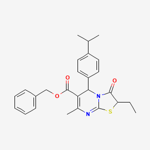 molecular formula C26H28N2O3S B11591222 benzyl 2-ethyl-7-methyl-3-oxo-5-[4-(propan-2-yl)phenyl]-2,3-dihydro-5H-[1,3]thiazolo[3,2-a]pyrimidine-6-carboxylate 