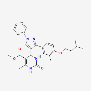 molecular formula C28H32N4O4 B11591338 methyl 6-methyl-4-{3-[3-methyl-4-(3-methylbutoxy)phenyl]-1-phenyl-1H-pyrazol-4-yl}-2-oxo-1,2,3,4-tetrahydropyrimidine-5-carboxylate 
