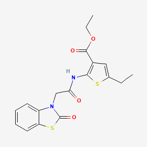 molecular formula C18H18N2O4S2 B11591408 ethyl 5-ethyl-2-{[(2-oxo-1,3-benzothiazol-3(2H)-yl)acetyl]amino}thiophene-3-carboxylate 