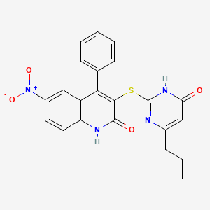 molecular formula C22H18N4O4S B11591420 6-nitro-3-[(6-oxo-4-propyl-1,6-dihydropyrimidin-2-yl)sulfanyl]-4-phenylquinolin-2(1H)-one 