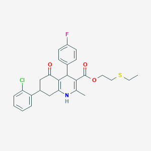 molecular formula C27H27ClFNO3S B11591566 2-(Ethylsulfanyl)ethyl 7-(2-chlorophenyl)-4-(4-fluorophenyl)-2-methyl-5-oxo-1,4,5,6,7,8-hexahydroquinoline-3-carboxylate 