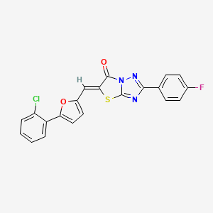 molecular formula C21H11ClFN3O2S B11591845 (5Z)-5-{[5-(2-chlorophenyl)furan-2-yl]methylidene}-2-(4-fluorophenyl)[1,3]thiazolo[3,2-b][1,2,4]triazol-6(5H)-one 