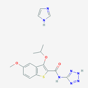 molecular formula C17H19N7O3S B011592 3-Isopropoxy-5-methoxy-N-(1H-tetrazol-5-YL)benzo[B]thiophene-2-carboxamide--1H-imidazole (1:1) CAS No. 104795-67-7