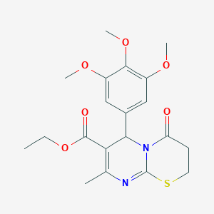 molecular formula C20H24N2O6S B11592899 ethyl 8-methyl-4-oxo-6-(3,4,5-trimethoxyphenyl)-3,4-dihydro-2H,6H-pyrimido[2,1-b][1,3]thiazine-7-carboxylate 
