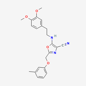 molecular formula C22H23N3O4 B11593071 5-{[2-(3,4-Dimethoxyphenyl)ethyl]amino}-2-[(3-methylphenoxy)methyl]-1,3-oxazole-4-carbonitrile 