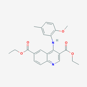 molecular formula C23H24N2O5 B11593237 Diethyl 4-[(2-methoxy-5-methylphenyl)amino]quinoline-3,6-dicarboxylate 