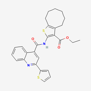 molecular formula C27H26N2O3S2 B11593307 Ethyl 2-({[2-(thiophen-2-yl)quinolin-4-yl]carbonyl}amino)-4,5,6,7,8,9-hexahydrocycloocta[b]thiophene-3-carboxylate 