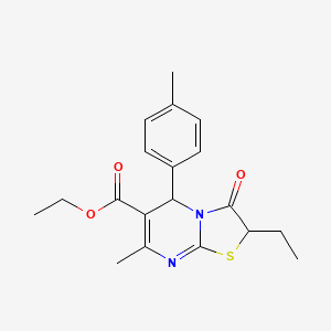 molecular formula C19H22N2O3S B11593635 ethyl 2-ethyl-7-methyl-5-(4-methylphenyl)-3-oxo-2,3-dihydro-5H-[1,3]thiazolo[3,2-a]pyrimidine-6-carboxylate 