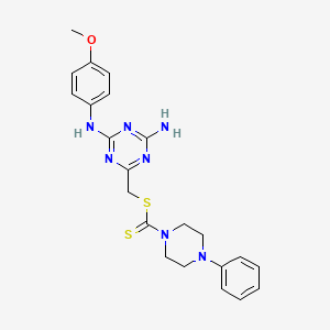 molecular formula C22H25N7OS2 B11593695 {4-Amino-6-[(4-methoxyphenyl)amino]-1,3,5-triazin-2-yl}methyl 4-phenylpiperazine-1-carbodithioate 