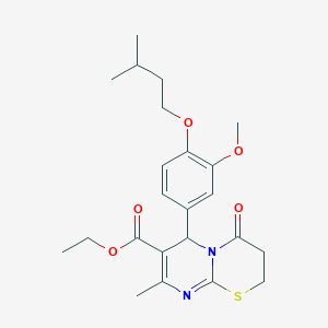 molecular formula C23H30N2O5S B11593732 ethyl 6-[3-methoxy-4-(3-methylbutoxy)phenyl]-8-methyl-4-oxo-3,4-dihydro-2H,6H-pyrimido[2,1-b][1,3]thiazine-7-carboxylate 