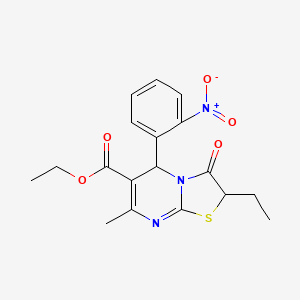 molecular formula C18H19N3O5S B11593871 ethyl 2-ethyl-7-methyl-5-(2-nitrophenyl)-3-oxo-2,3-dihydro-5H-[1,3]thiazolo[3,2-a]pyrimidine-6-carboxylate 