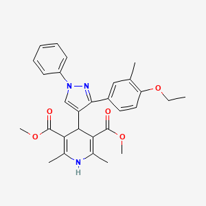 molecular formula C29H31N3O5 B11594324 dimethyl 4-[3-(4-ethoxy-3-methylphenyl)-1-phenyl-1H-pyrazol-4-yl]-2,6-dimethyl-1,4-dihydropyridine-3,5-dicarboxylate 