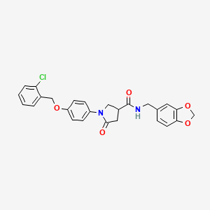 molecular formula C26H23ClN2O5 B11595005 N-(1,3-benzodioxol-5-ylmethyl)-1-{4-[(2-chlorobenzyl)oxy]phenyl}-5-oxopyrrolidine-3-carboxamide 