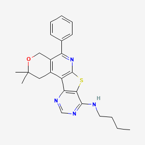molecular formula C24H26N4OS B11595112 N-butyl-4,4-dimethyl-8-phenyl-5-oxa-11-thia-9,14,16-triazatetracyclo[8.7.0.02,7.012,17]heptadeca-1(10),2(7),8,12(17),13,15-hexaen-13-amine 