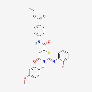 molecular formula C28H26FN3O5S B11595790 ethyl 4-({[(2Z)-2-[(2-fluorophenyl)imino]-3-(4-methoxybenzyl)-4-oxo-1,3-thiazinan-6-yl]carbonyl}amino)benzoate 