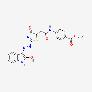 molecular formula C22H19N5O5S B11596090 ethyl 4-[({(2E)-4-oxo-2-[(2E)-(2-oxo-1,2-dihydro-3H-indol-3-ylidene)hydrazinylidene]-1,3-thiazolidin-5-yl}acetyl)amino]benzoate 