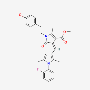 molecular formula C29H29FN2O4 B11596215 methyl (4Z)-4-{[1-(2-fluorophenyl)-2,5-dimethyl-1H-pyrrol-3-yl]methylidene}-1-[2-(4-methoxyphenyl)ethyl]-2-methyl-5-oxo-4,5-dihydro-1H-pyrrole-3-carboxylate 