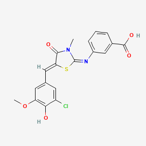molecular formula C19H15ClN2O5S B11596481 3-{[(2E,5Z)-5-(3-chloro-4-hydroxy-5-methoxybenzylidene)-3-methyl-4-oxo-1,3-thiazolidin-2-ylidene]amino}benzoic acid 