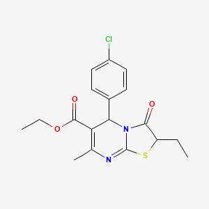 molecular formula C18H19ClN2O3S B11596496 ethyl 5-(4-chlorophenyl)-2-ethyl-7-methyl-3-oxo-2,3-dihydro-5H-[1,3]thiazolo[3,2-a]pyrimidine-6-carboxylate 