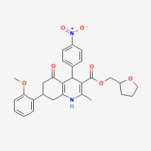 molecular formula C29H30N2O7 B11596503 Tetrahydrofuran-2-ylmethyl 7-(2-methoxyphenyl)-2-methyl-4-(4-nitrophenyl)-5-oxo-1,4,5,6,7,8-hexahydroquinoline-3-carboxylate 