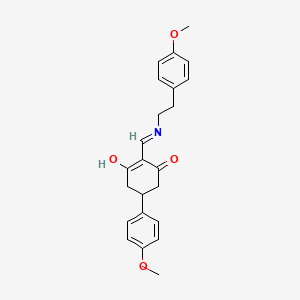 molecular formula C23H25NO4 B11596528 5-(4-Methoxyphenyl)-2-({[2-(4-methoxyphenyl)ethyl]amino}methylidene)cyclohexane-1,3-dione 