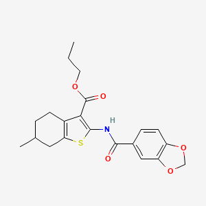 molecular formula C21H23NO5S B11596774 Propyl 2-[(1,3-benzodioxol-5-ylcarbonyl)amino]-6-methyl-4,5,6,7-tetrahydro-1-benzothiophene-3-carboxylate 