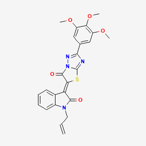 molecular formula C24H20N4O5S B11596859 (3Z)-1-allyl-3-[6-oxo-2-(3,4,5-trimethoxyphenyl)[1,3]thiazolo[3,2-b][1,2,4]triazol-5(6H)-ylidene]-1,3-dihydro-2H-indol-2-one 