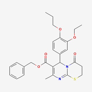 molecular formula C27H30N2O5S B11596870 benzyl 6-(3-ethoxy-4-propoxyphenyl)-8-methyl-4-oxo-3,4-dihydro-2H,6H-pyrimido[2,1-b][1,3]thiazine-7-carboxylate CAS No. 617694-68-5