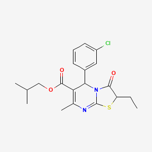 molecular formula C20H23ClN2O3S B11596879 isobutyl 5-(3-chlorophenyl)-2-ethyl-7-methyl-3-oxo-2,3-dihydro-5H-[1,3]thiazolo[3,2-a]pyrimidine-6-carboxylate 