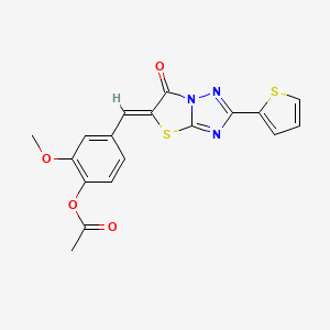 molecular formula C18H13N3O4S2 B11596919 2-methoxy-4-{(Z)-[6-oxo-2-(thiophen-2-yl)[1,3]thiazolo[3,2-b][1,2,4]triazol-5(6H)-ylidene]methyl}phenyl acetate 