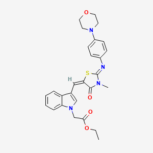 molecular formula C27H28N4O4S B11597415 ethyl (3-{(E)-[(2Z)-3-methyl-2-{[4-(morpholin-4-yl)phenyl]imino}-4-oxo-1,3-thiazolidin-5-ylidene]methyl}-1H-indol-1-yl)acetate 