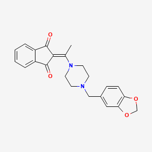 molecular formula C23H22N2O4 B11598187 2-{1-[4-(1,3-benzodioxol-5-ylmethyl)piperazin-1-yl]ethylidene}-1H-indene-1,3(2H)-dione 