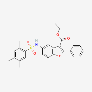 molecular formula C26H25NO5S B11598443 Ethyl 2-phenyl-5-{[(2,4,5-trimethylphenyl)sulfonyl]amino}-1-benzofuran-3-carboxylate 
