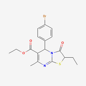 molecular formula C18H19BrN2O3S B11598565 ethyl 5-(4-bromophenyl)-2-ethyl-7-methyl-3-oxo-2,3-dihydro-5H-[1,3]thiazolo[3,2-a]pyrimidine-6-carboxylate 